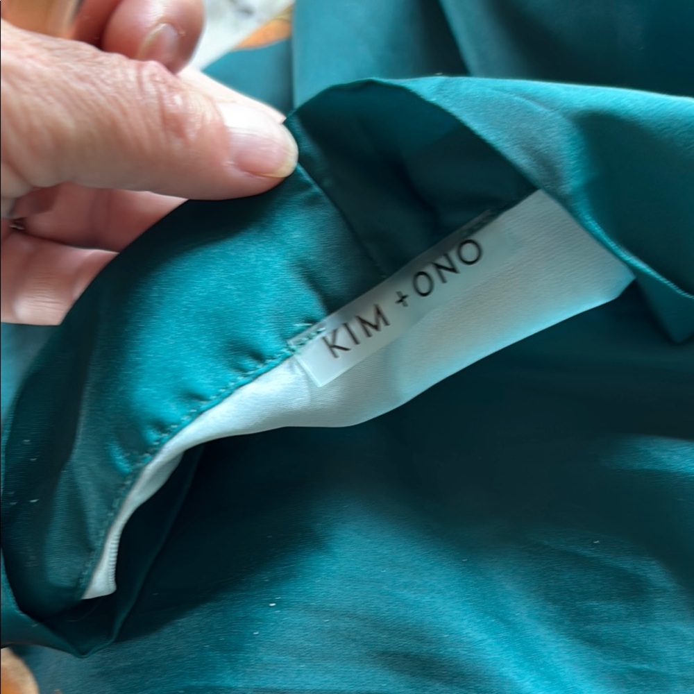 Silk-Feel Teal Floral Kimono Robe - Picture 12 of 16